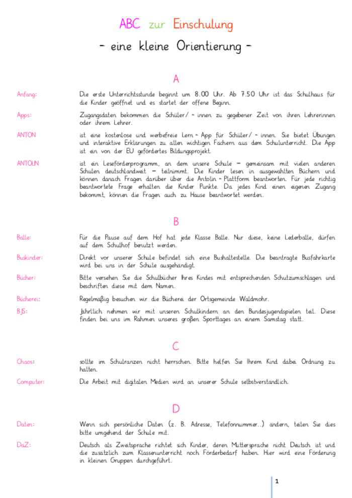 ABC zur Einschulung