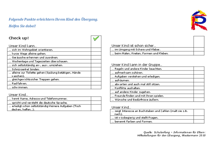 Checkliste-Bereit für die Grundschule?